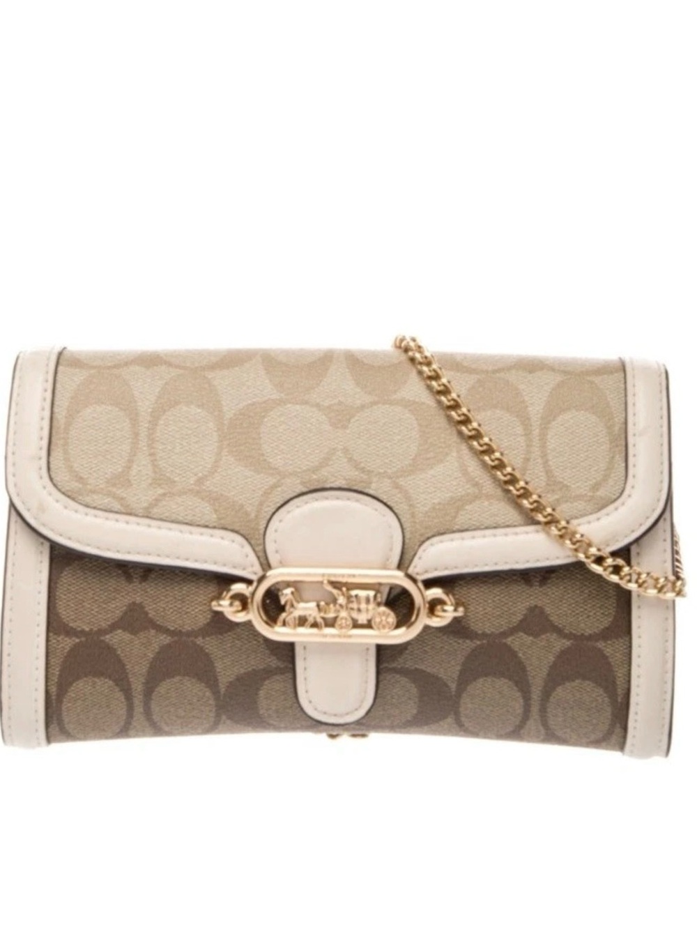 Coach Two-Tone Signature Chain Crossbody in Beige and Khaki